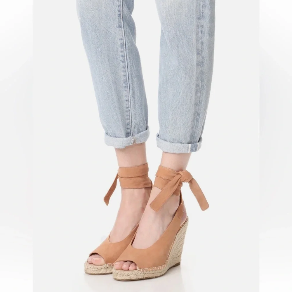 Joie Kael Suede Espadrille Open Toe Wedge Heels Tan EU‎ 39/US 8-8.5